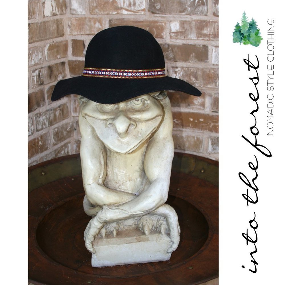 𝅺WORLD Market Black Wood Floppy Boho Hat One Size